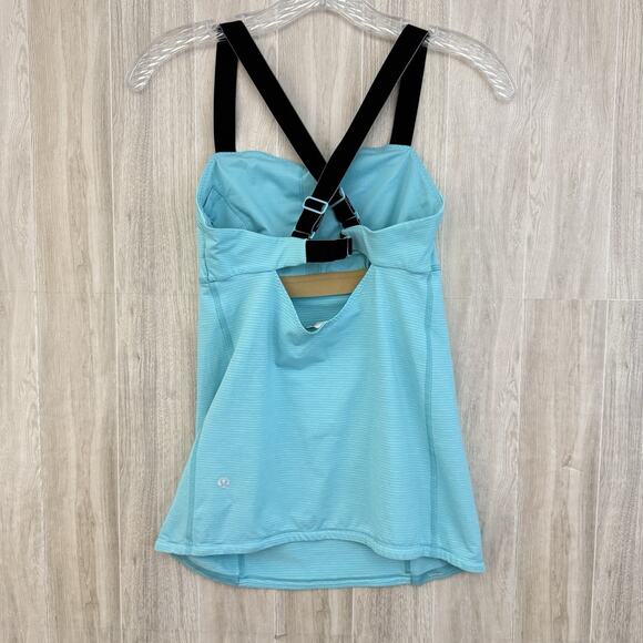 Lululemon Run Catch Me Tank Top Women Size 4 Stripe Angle Blue Non-Padded Gym - Picture 3 of 11